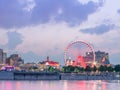 Long exposure shot - Night City View on the old Port of Montreal, Quebec, Canada Royalty Free Stock Photo