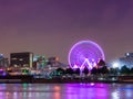 Long exposure shot - Night City View on the old Port of Montreal, Quebec, Canada Royalty Free Stock Photo