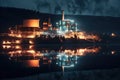 long exposure shot of a nuclear power plant illuminated at night Royalty Free Stock Photo