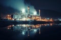 long exposure shot of a nuclear power plant illuminated at night Royalty Free Stock Photo