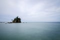 Peaceful scenery of tropical sandy beach under bright sunny day. nature compositon, noise and grain effect