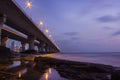 Long exposure shot of sea link in Mumbai India. Unique perspective of bandra worli sea link. Room for text. Copy space.