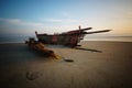 Long exposure shot during sunrise at the beach of Geting kelantan using tripod photography shipwrecked beach blue sky