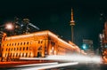 Long exposure shot of the Union Station and CN Tower in Toronto, Canada Royalty Free Stock Photo