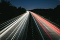 Long exposure shot of the white and red lights of the highway