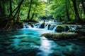Long exposure of small river with waterfall in idyllic forest