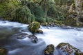 Long exposure smooth flowing water over rocks in forest Royalty Free Stock Photo