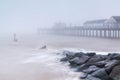 Long exposure of southwold pier suffolk coast.during the mist on the Royalty Free Stock Photo