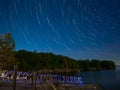 Star Trails in the Georgia over Lake Lanier. Royalty Free Stock Photo