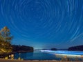 Star Trails in the Georgia over Lake Lanier. Royalty Free Stock Photo