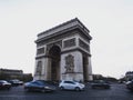 Long exposure street panorama of Arc de Triomphe Etoile monument traffic Champs Elysees Paris France Europe Royalty Free Stock Photo