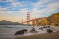 Long exposure when the sun goes down to the Golden Gate Bridge of San Francisco Royalty Free Stock Photo