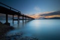 long exposure Sunset background and wooden bridge Royalty Free Stock Photo