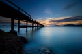 long exposure Sunset background and wooden bridge Royalty Free Stock Photo