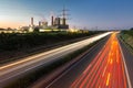 Long exposure sunset over German highway along power plant , Germany Royalty Free Stock Photo