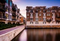 Long exposure at sunset of waterfront condominiums at the Inner Royalty Free Stock Photo