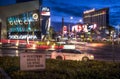 Long Exposure of a taxi cab at the intersection of Las Vegas Boulevard and West Aria Place