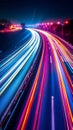 Long exposure of traffic lights on highway at night Royalty Free Stock Photo