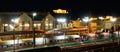 Long exposure of trains at the station over a background of Gloriette, Vienna Royalty Free Stock Photo