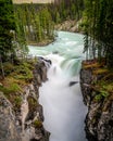 Long Exposure of the turbulent turquoise water of the Sunwapta River in Jasper National Park Royalty Free Stock Photo