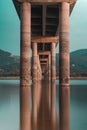 Long exposure under a bridge in Aliakmonas lake Royalty Free Stock Photo