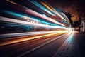 Long exposure of vehicles in city street at night. Royalty Free Stock Photo