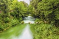 A long exposure view along the canal feeding the waterfalls at Marmore, Umbria, Italy Royalty Free Stock Photo