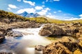 Long exposure view of Cuillin hills, a range of rocky mountains located on the Isle of Skye in Scotland Royalty Free Stock Photo