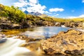 Long exposure view of Cuillin hills, a range of rocky mountains located on the Isle of Skye in Scotland Royalty Free Stock Photo