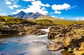 Long exposure view of Cuillin hills, a range of rocky mountains located on the Isle of Skye in Scotland Royalty Free Stock Photo