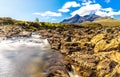 Long exposure view of Cuillin hills, a range of rocky mountains located on the Isle of Skye in Scotland Royalty Free Stock Photo