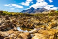 Long exposure view of Cuillin hills, a range of rocky mountains located on the Isle of Skye in Scotland Royalty Free Stock Photo