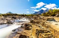 Long exposure view of Cuillin hills, a range of rocky mountains located on the Isle of Skye in Scotland Royalty Free Stock Photo