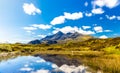 Long exposure view of Cuillin hills, a range of rocky mountains located on the Isle of Skye in Scotland Royalty Free Stock Photo