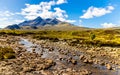 Long exposure view of Cuillin hills, a range of rocky mountains located on the Isle of Skye in Scotland Royalty Free Stock Photo