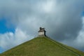 Long exposure view of the Lion`s Mound memorial statue and hill in Waterloo