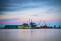 Long exposure view of London docklands at sunset Royalty Free Stock Photo