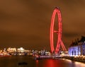 Long exposure view of the London Eye at night, England, UK. View from the River Thames. Royalty Free Stock Photo