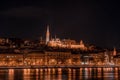 Long exposure view of Matyas matthias Church on Fisherman`s Bastion hill in Budapest in the night Royalty Free Stock Photo