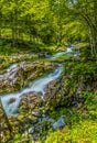 A long exposure view of the Mostnica river and rocky riverbed in the Mostnica gorge in Slovenia Royalty Free Stock Photo