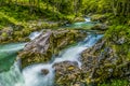 A long exposure view of the rocky riverbed on the Mostnica river in the Mostnica gorge in Slovenia Royalty Free Stock Photo