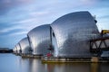 Long exposure view Thames barrier, a retractable barrier system designed to prevent the floodplain of most of Greater London
