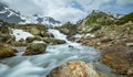 Long exposure of the water flowing through the rocks of Sustenpass mountain pass in Switzerland Royalty Free Stock Photo