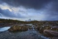 Long exposure of water over rocks and small waterfall on the River Sligachan on the Isle of Skye Scotland with the Cuillin