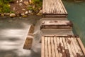 A long exposure of water tumbling down a step at the Liard Hot Springs, British Columbia, Canada