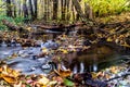 Long exposure waterfall blured water on small stream at fall Royalty Free Stock Photo