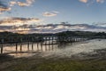 Long footpath above water during sunset