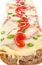 Long French bread pizza with ketchup Royalty Free Stock Photo