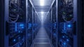 Modern Data Center Aisle with Glowing Server Racks Royalty Free Stock Photo