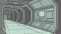 Long Futuristic Sci-Fi Spacecraft Corridor, vector design Generative AI Royalty Free Stock Photo